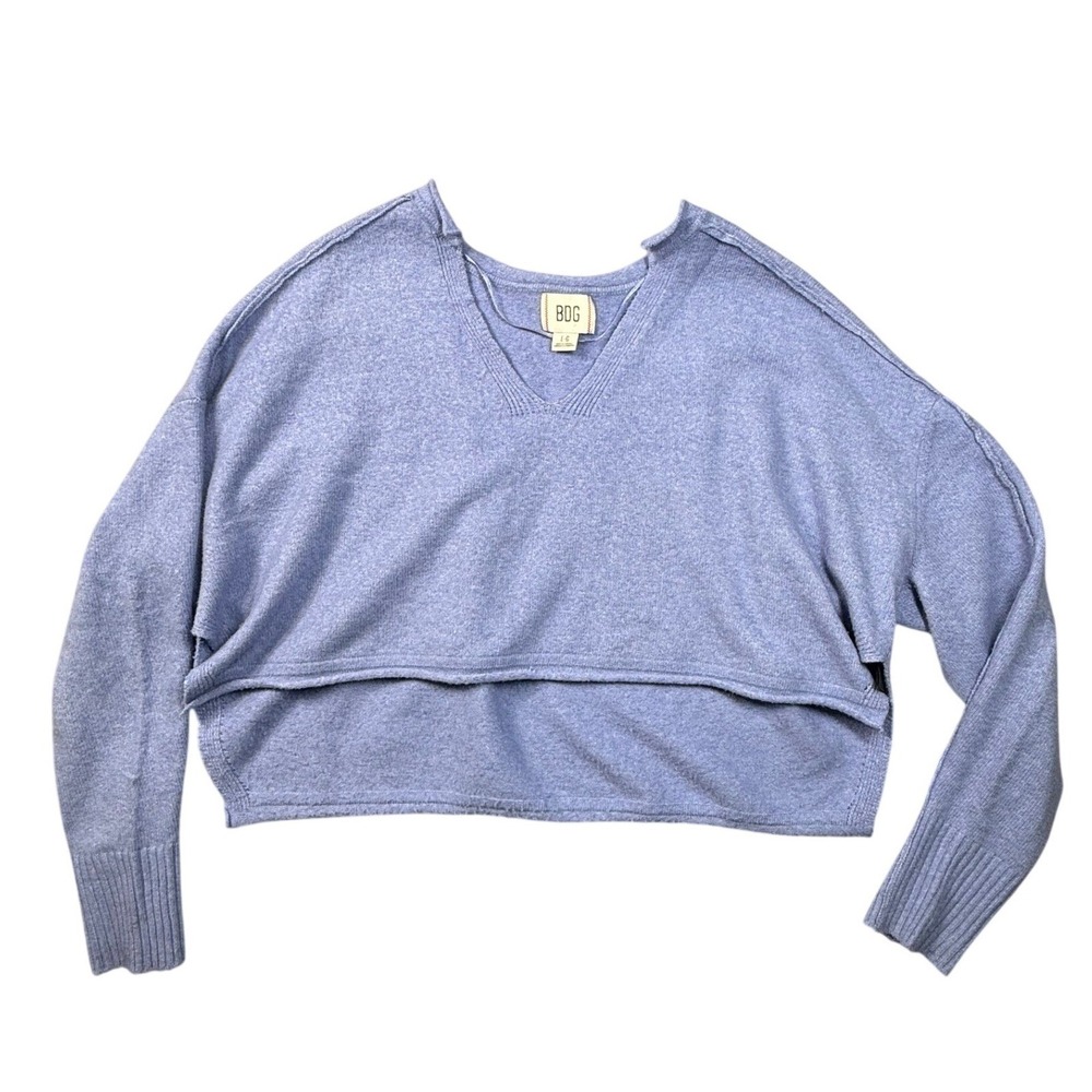 BDG Urban Outfitters Oversized Cropped V-Neck Sweater Blue Heather Large SOFT